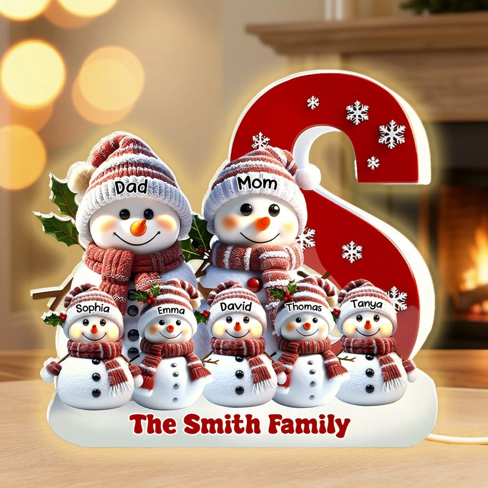 Personalized Snowman Family Christmas Decor Light - Holiday Gift Plaque MagicInPrints
