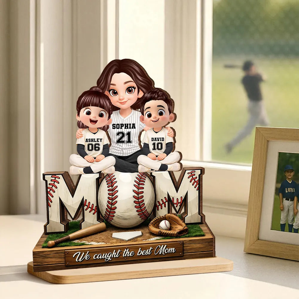 Personalized Baseball Mom Figurine with Kids Names - Perfect Gift for Mother's Day Plaque MagicInPrints