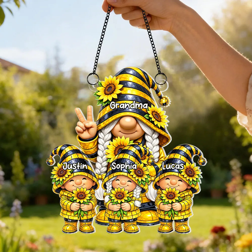 Custom Family Gnome Ornament for Grandma - Personalized Sunflower Gift Ornament MagicInPrints