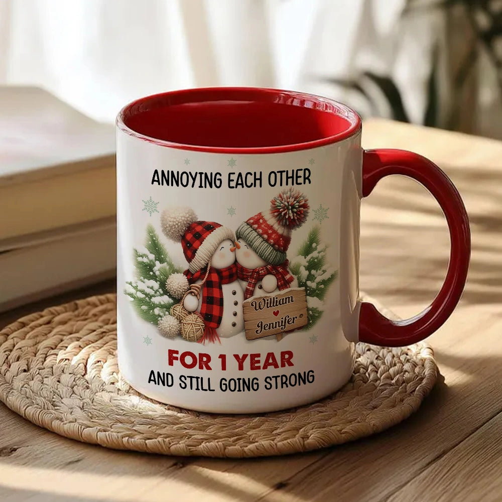 Personalized Anniversary Mug for Couples - Cute Snowman Design - 1 Year Celebration Cup MagicInPrints