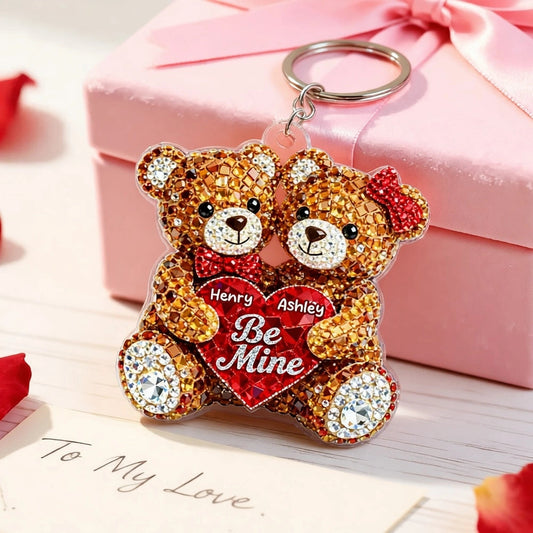 Personalized Teddy Bear Keychain for Couples with Heart - Valentine's Gift Keychain MagicInPrints