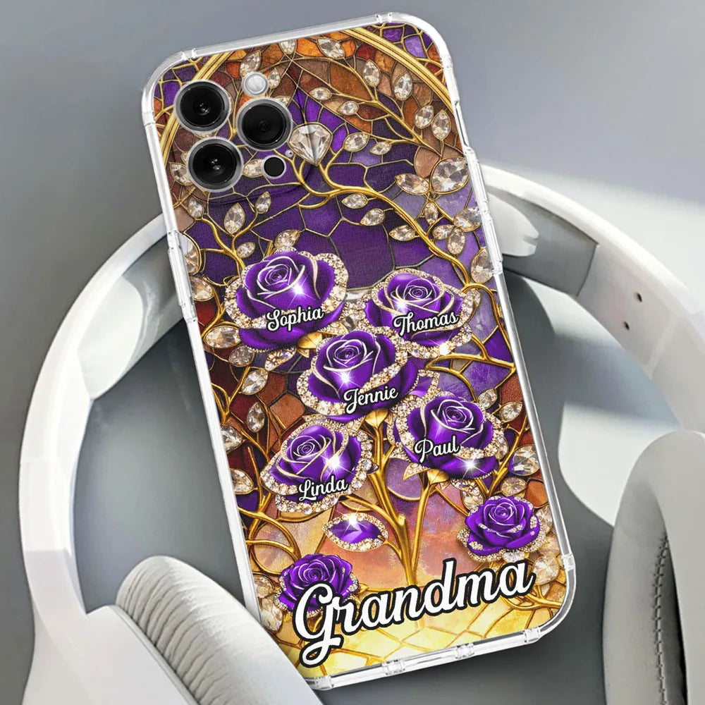 Personalized Floral Phone Case for Grandma - Custom Names & Purple Roses Phone Case MagicInPrints