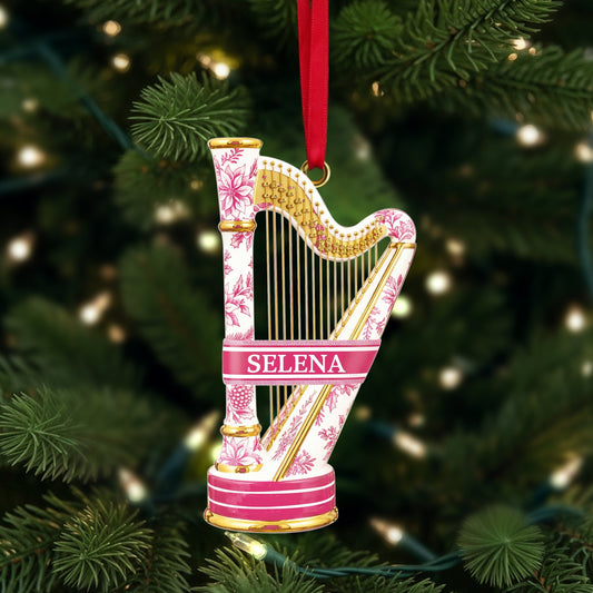 Harp Toile de Jouy Ornament - Personalized Gift For Music Lovers Ornament MagicInPrints