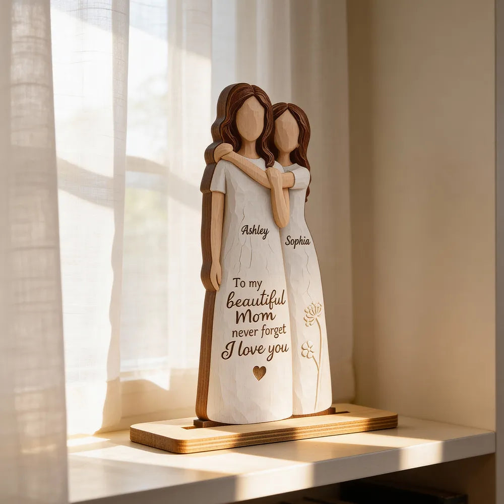 Personalized Wooden Mother Daughter Figurine - Sentimental Gift for Mom Plaque MagicInPrints
