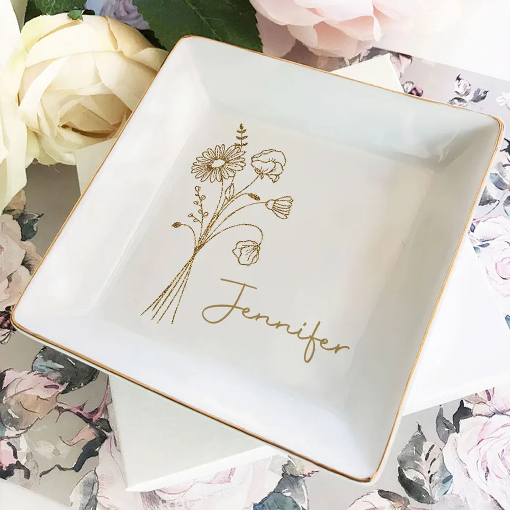 Personalized Jewelry Tray for Women with Floral Design - Perfect Gift for Her Jewelry MagicInPrints