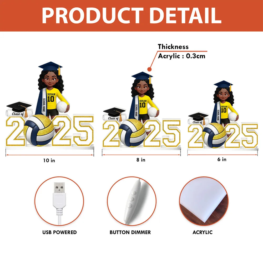 Personalized Graduation Volleyball LED Lamp for Class of 2025 - Perfect for Senior Athletes Plaque MagicInPrints