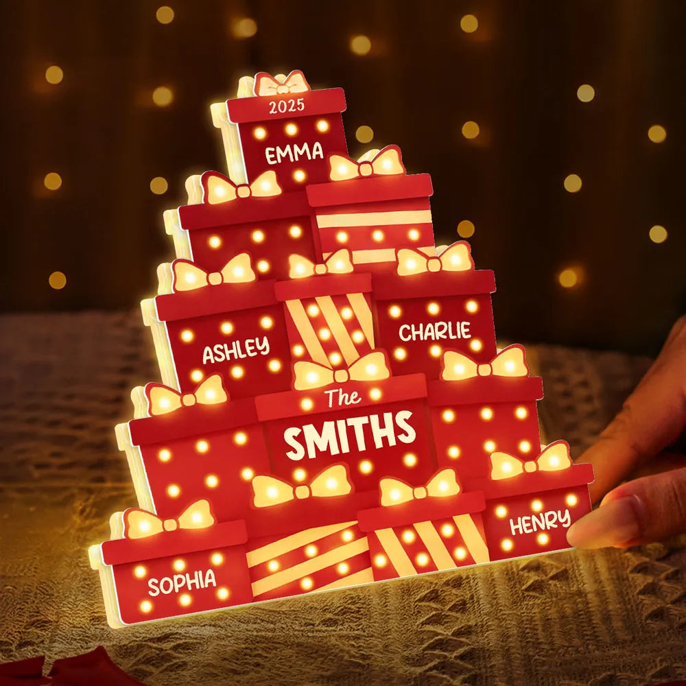 Personalized LED Christmas Gift Box Decor for Families - Holiday Home Decoration Plaque MagicInPrints