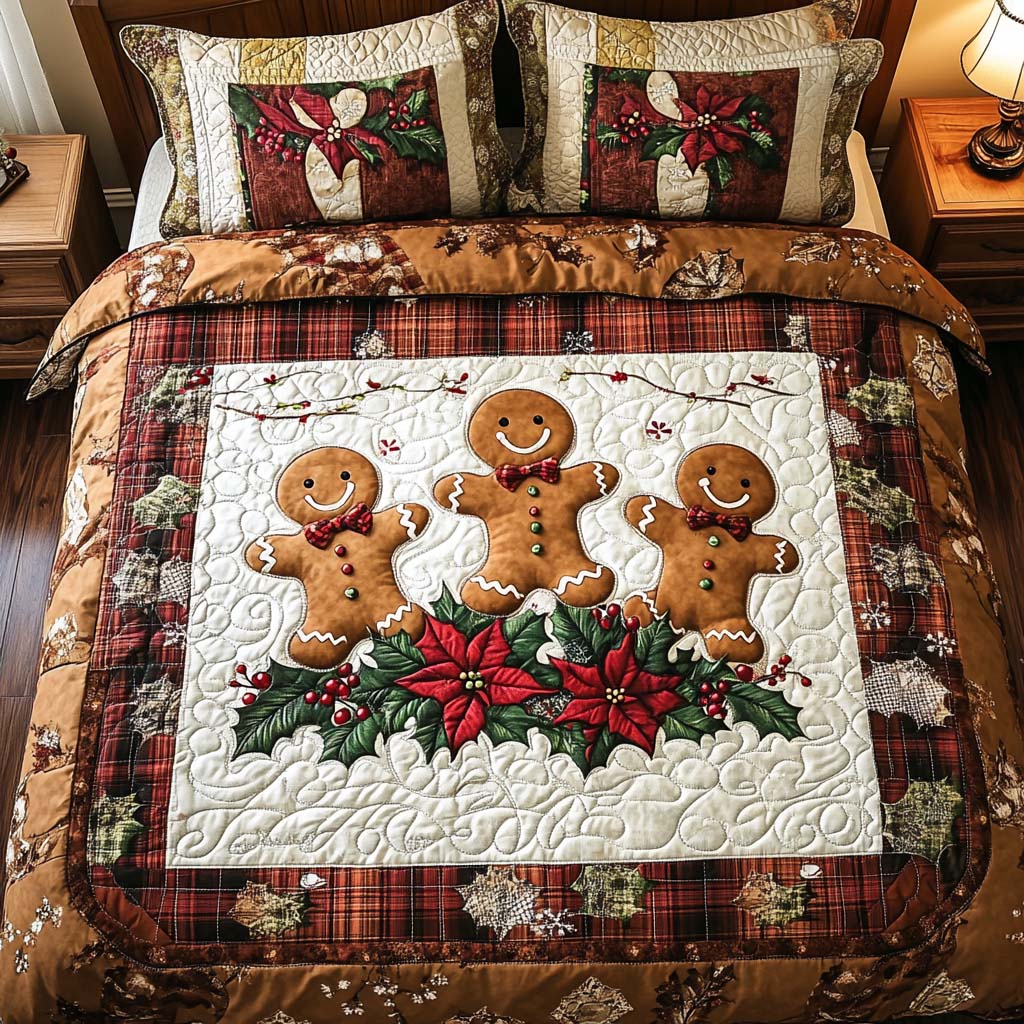 Spread Cheer with Gingerbread Joy – Personalized Quilted Bedding Set – Gift for Family and Friends Quilted Bedding Set V2 MagicInPrints
