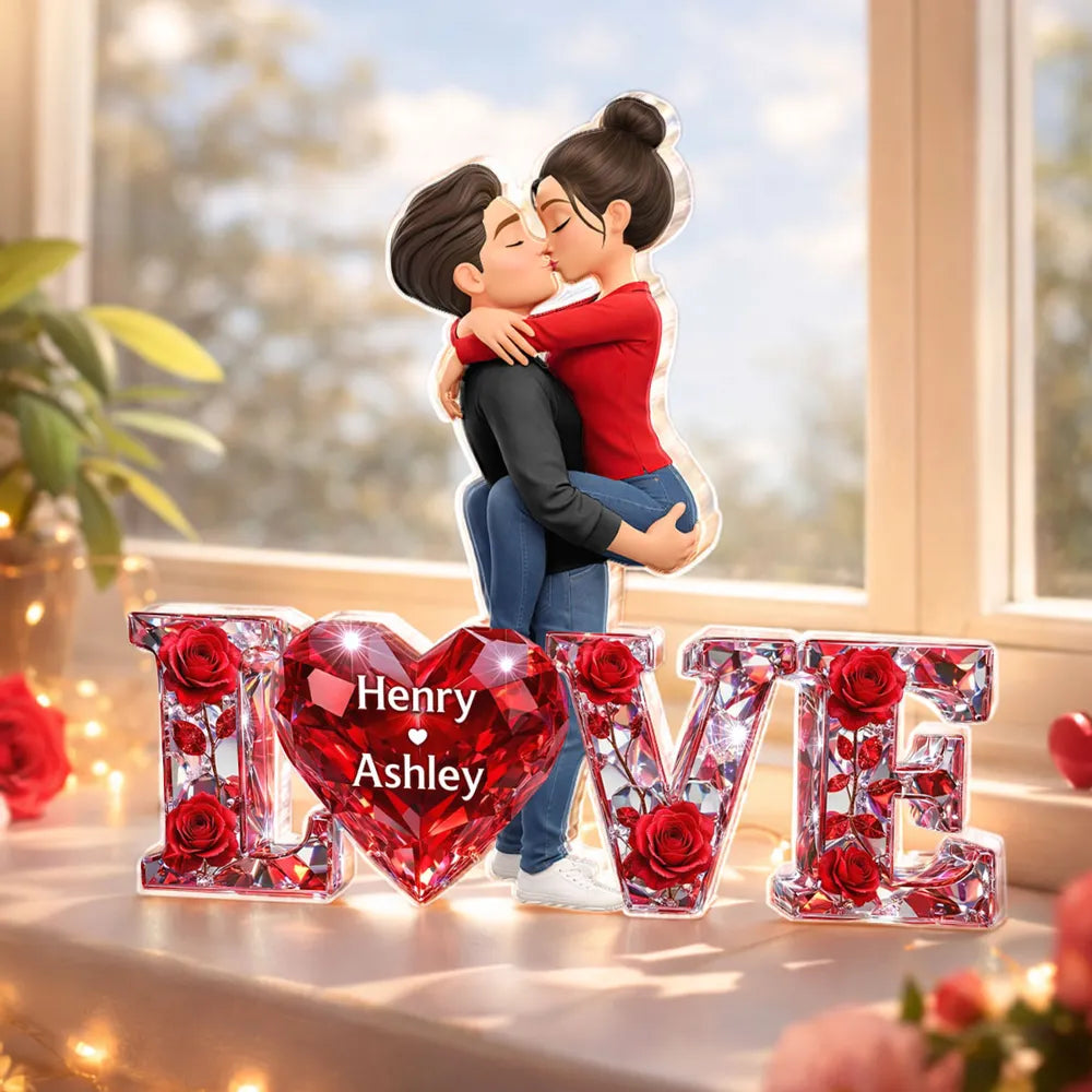 Personalized Romantic Couple Figurine with LOVE Letters - Perfect for Valentine's Day Plaque MagicInPrints