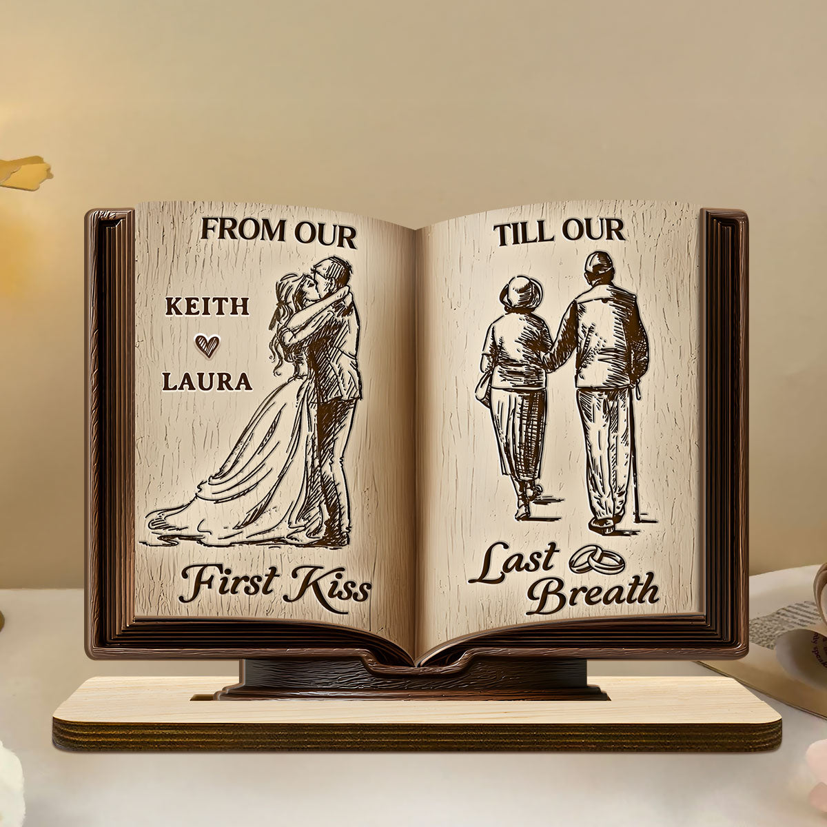 Personalized Wooden Book Sculpture for Couples - Wedding Anniversary Gift Plaque MagicInPrints