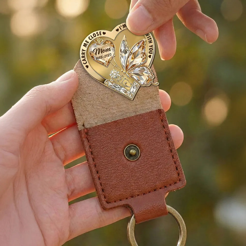 Engraved Memorial Keychain for Mom - Heart Shape with Butterfly Design Keychain MagicInPrints