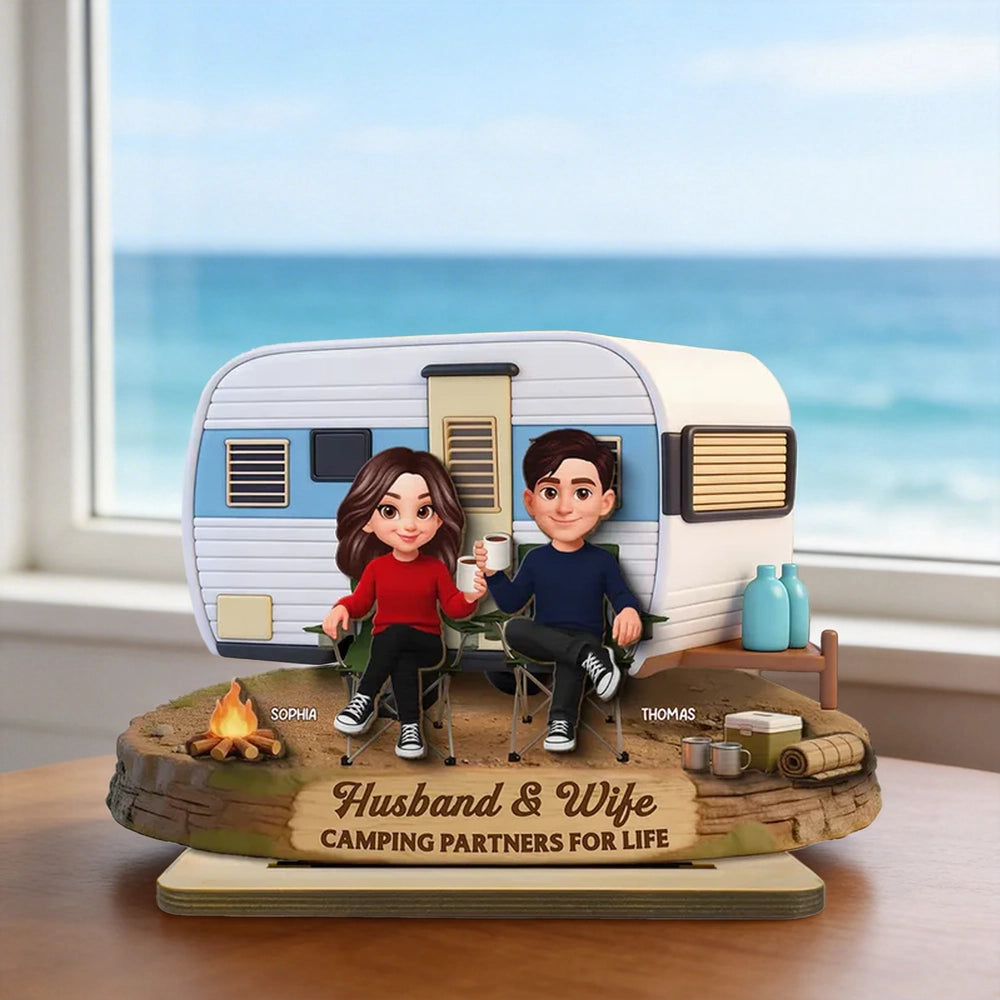 Custom Couple Figurine Camping Partners - Husband & Wife Gift Plaque MagicInPrints