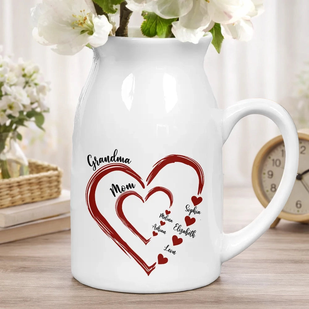 Personalized Ceramic Flower Vase for Family - Heart Design with Names Vase MagicInPrints