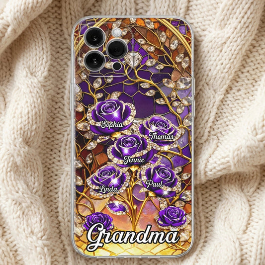 Personalized Floral Phone Case for Grandma - Custom Names & Purple Roses Phone Case MagicInPrints
