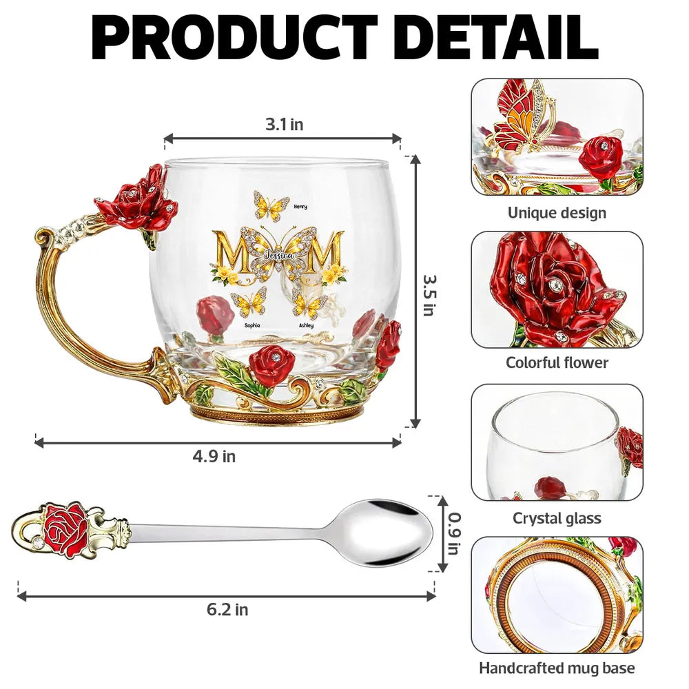 Personalized Glass Tea Mug for Mom with Floral Design - Mother's Day Gift Cup MagicInPrints