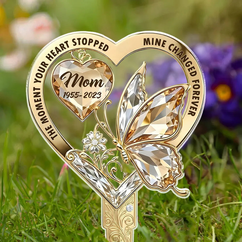 Personalized Memorial Garden Stake for Mom - Heart and Butterfly Design Sign MagicInPrints