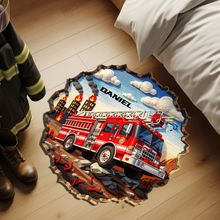 Load image into Gallery viewer, “Brave and Bold” - Personalized Rescue Hero Firetruck Doormat - Custom Gift for Firefighters, Heroes, and Homeowners Doormat MagicInPrints
