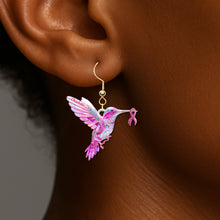 Load image into Gallery viewer, “Hope is the thing with feathers” - Personalized Hummingbird Earrings for Her, Meaningful Gift for Cancer Survivors &amp; Loved Ones Earrings PopCulturePrints
