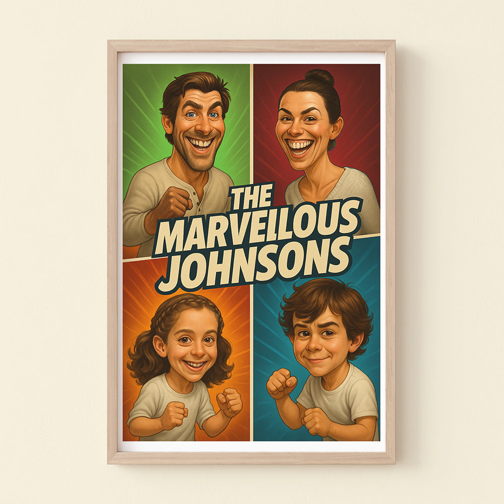 Capture the Joy: Custom Caricature Photo - Unique Personalized Gift for Family Poster & Canvas MagicInPrints