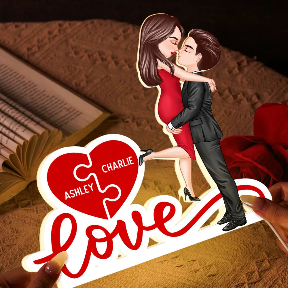 Personalized LED Lamp for Couples with Heart Puzzle Design - Romantic Gift Plaque MagicInPrints