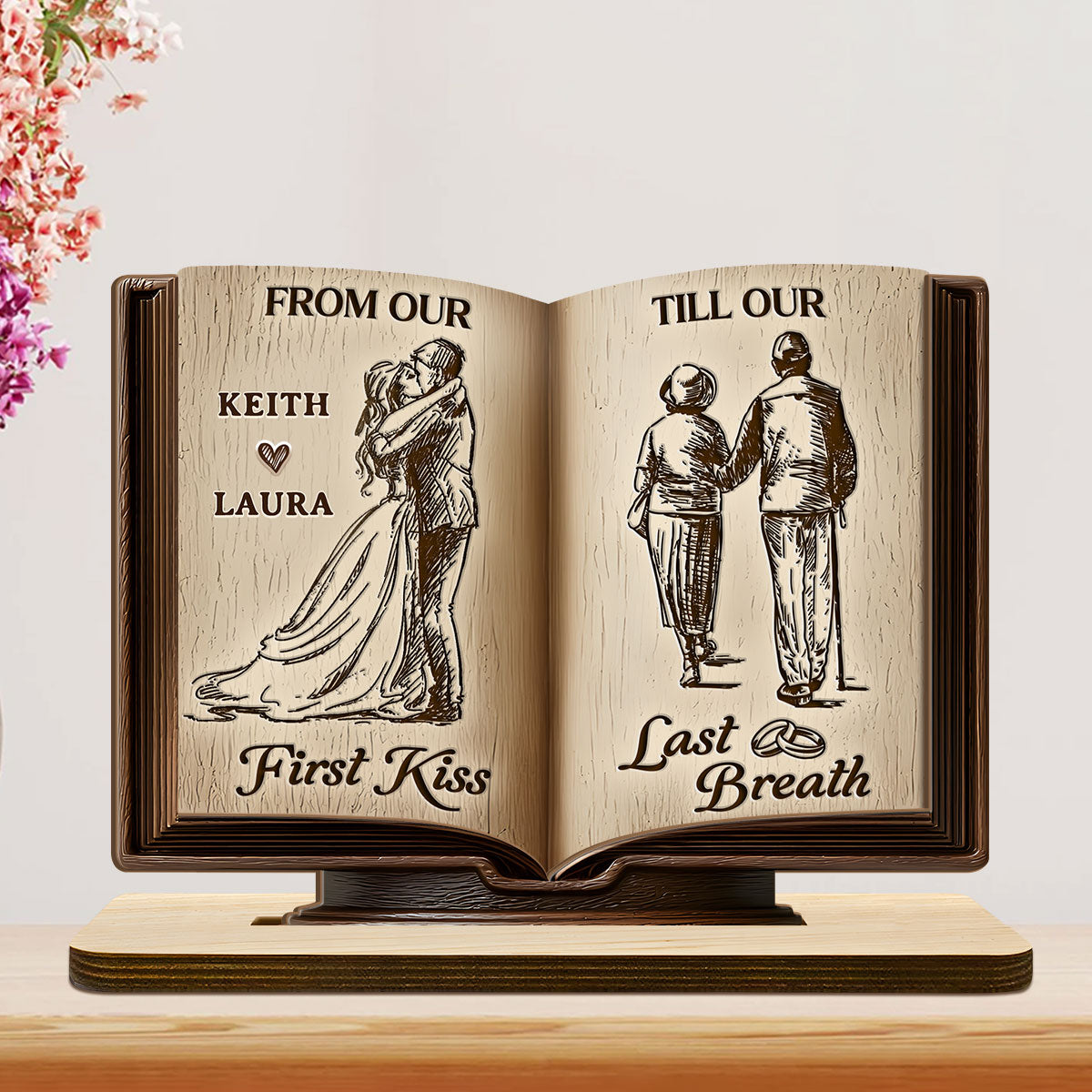 Personalized Wooden Book Sculpture for Couples - Wedding Anniversary Gift Plaque MagicInPrints