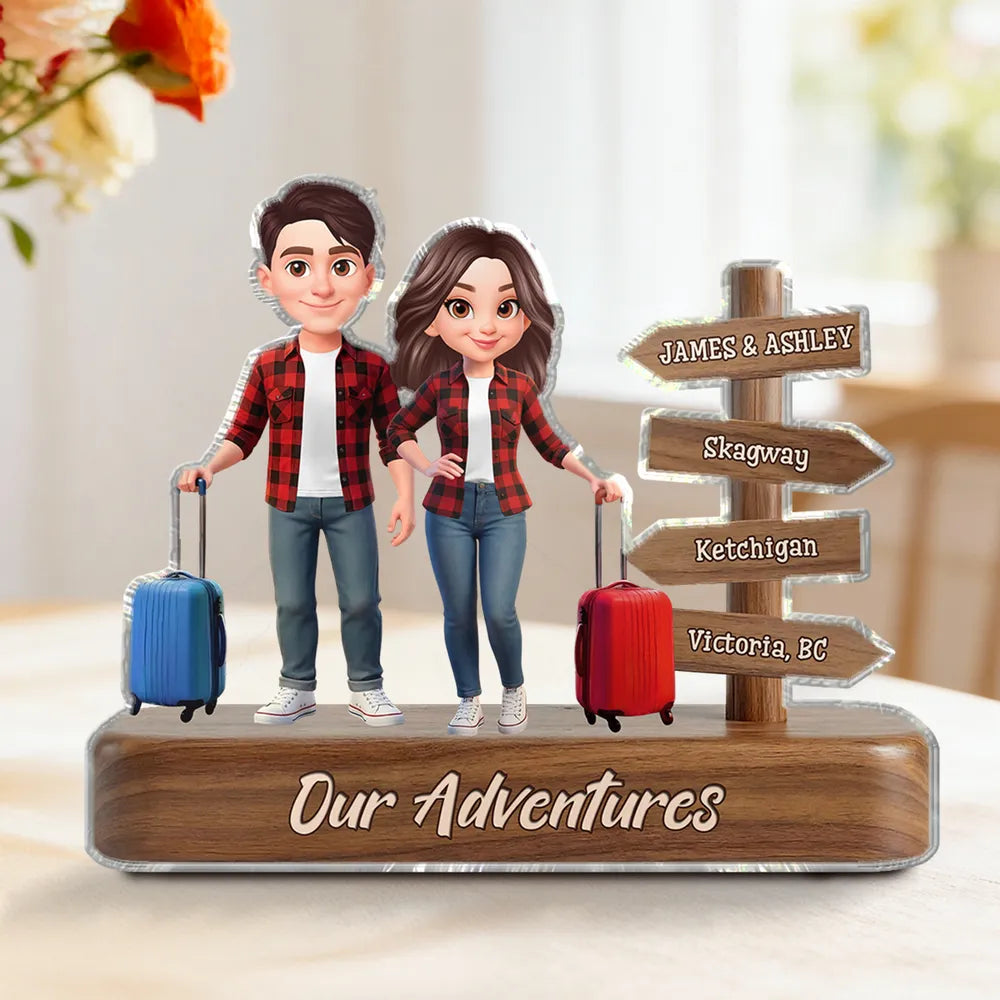 Custom Couple Figurine Travel Theme with Luggage - Perfect for Adventure Lovers Plaque MagicInPrints