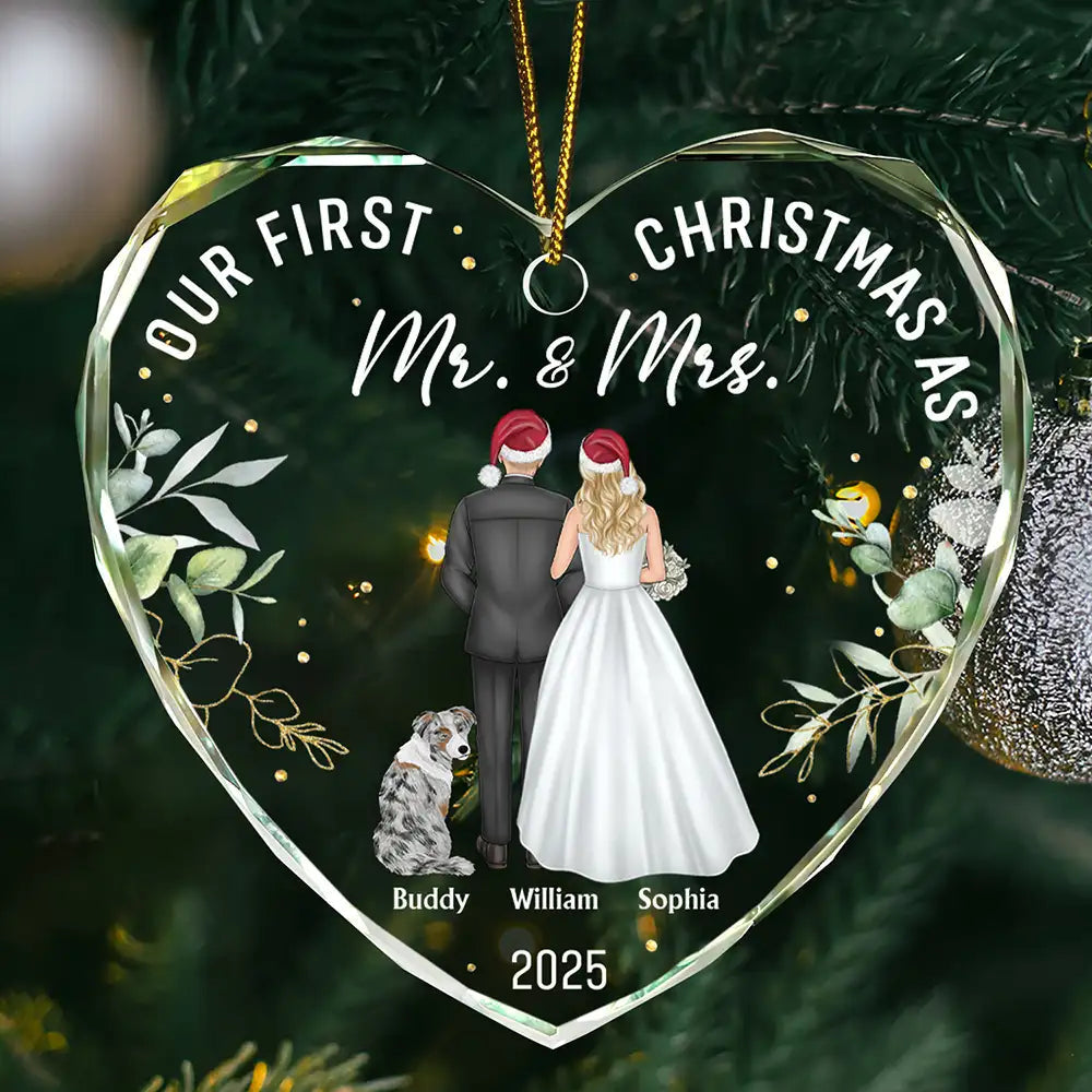 Personalized Heart-Shaped Christmas Ornament for Newlyweds - First Christmas 2025 Ornament MagicInPrints