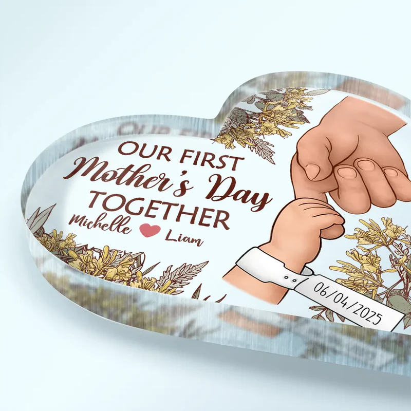 Personalized Heart-Shaped Acrylic Plaque for New Moms - First Mother's Day Gift Plaque MagicInPrints