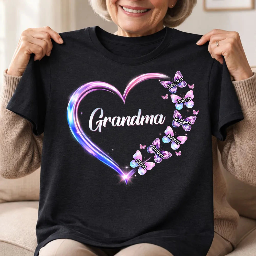 Personalized Grandma T-Shirt for Family - Custom Names and Butterflies Cloth MagicInPrints