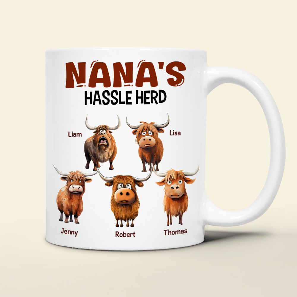 Personalized Mama's Hassle Herd Coffee Mug - Funny Highland Cow Gift Coffee Mug PopCulturePrints