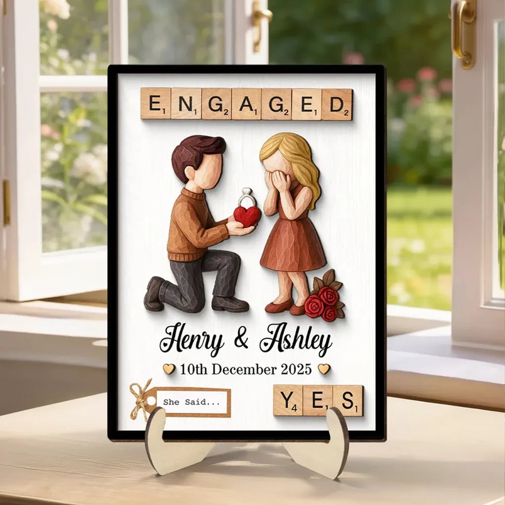 Personalized Engagement Keepsake Frame for Couples - Romantic Proposal Gift Plaque MagicInPrints