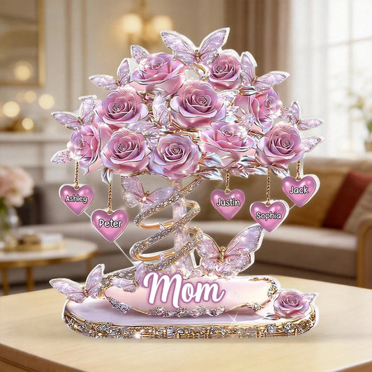 Personalized Rose Butterfly Family Tree Ornament for Mom - Mother's Day Gift Plaque MagicInPrints