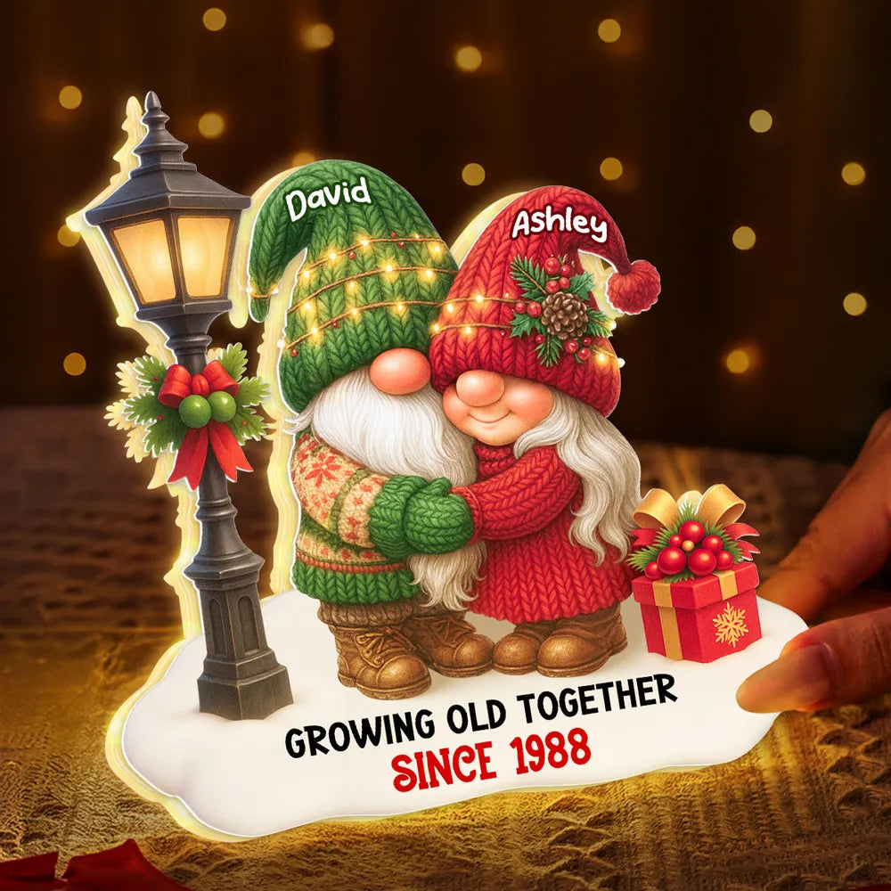 Personalized LED Gnome Couple Lamp for Couples - Anniversary Gift Plaque MagicInPrints