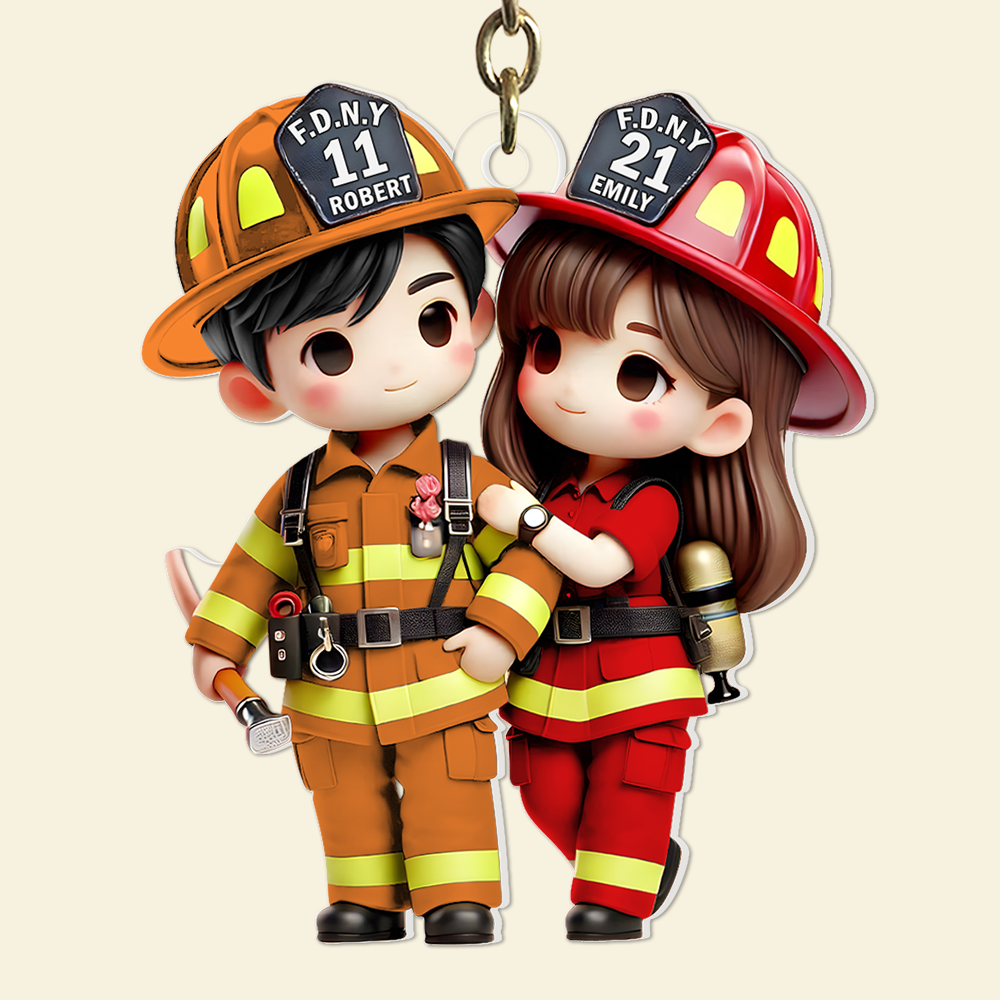 Personalized Firefighter Couple Keychain | Meaningful Valentine's Day Gifts for Couples Keychains PopCulturePrints