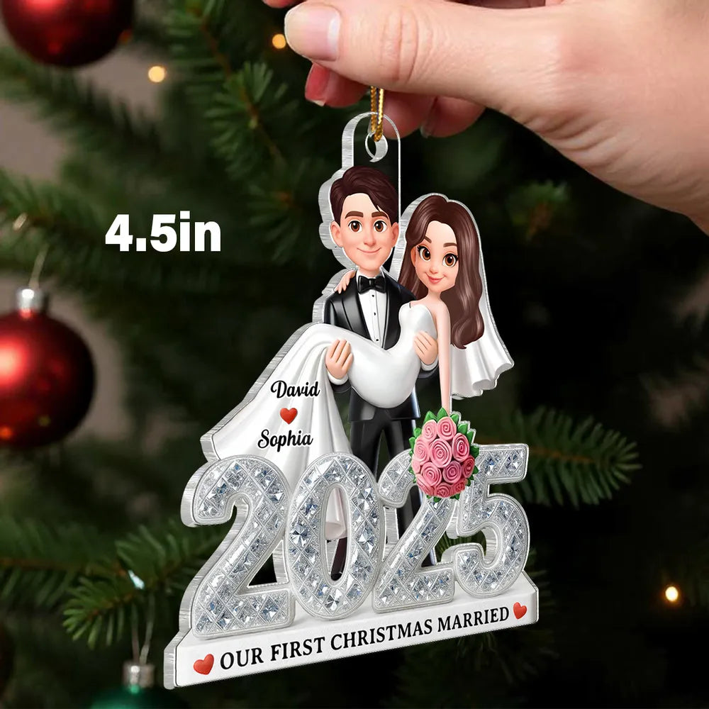 Personalized Wedding Couple Ornament 2025 for Newlyweds - First Christmas Married Ornament MagicInPrints