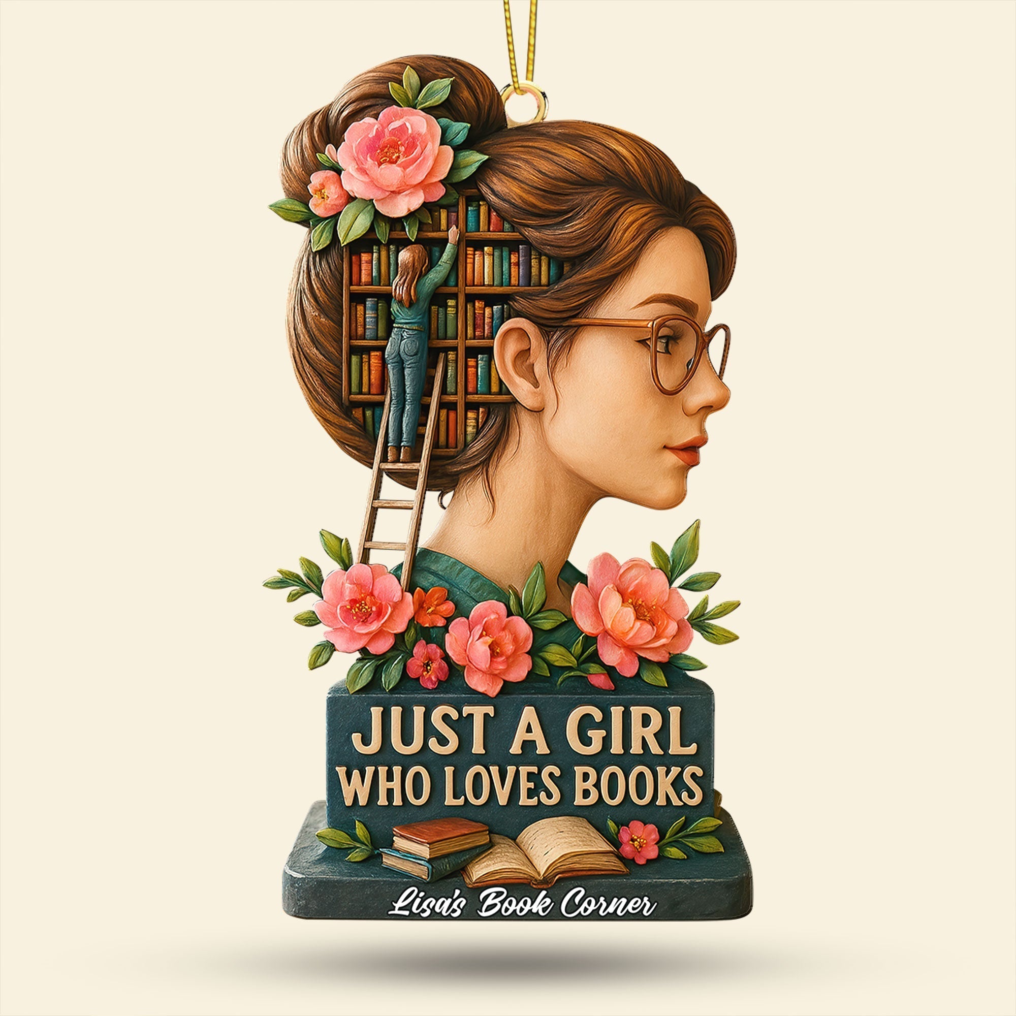 Just a Girl Who Loves Books Ornament - Personalized Gift for Book Lovers Ornament PopCulturePrints