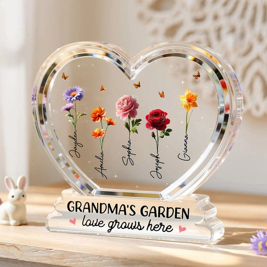 Personalized Heart-Shaped Acrylic Plaque for Grandma's Garden - Sentimental Gift Plaque MagicInPrints
