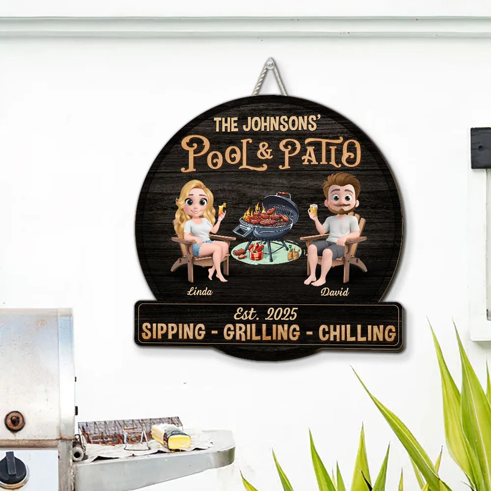 Personalized Wooden Patio Sign for Couples - Outdoor Grilling Decor Sign MagicInPrints