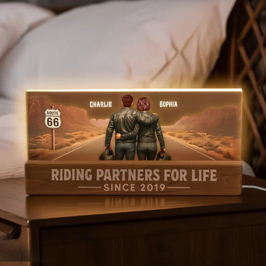 Personalized LED Night Light for Couples - Riding Partners for Life Plaque MagicInPrints