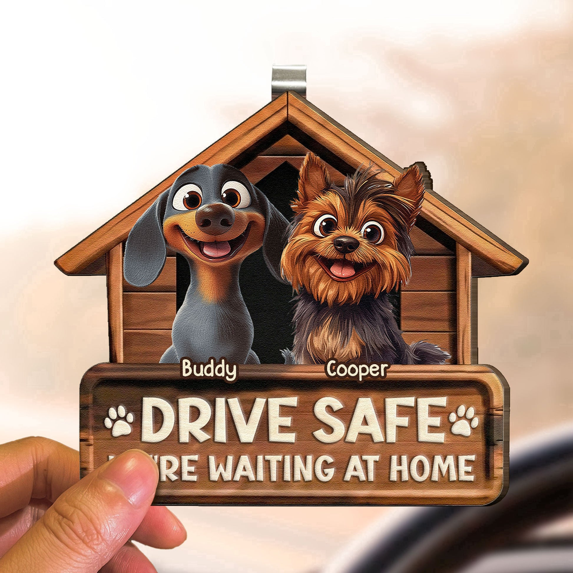 Custom Dog Car Sign for Pet Lovers - Drive Safe Reminder Car Hanger MagicInPrints