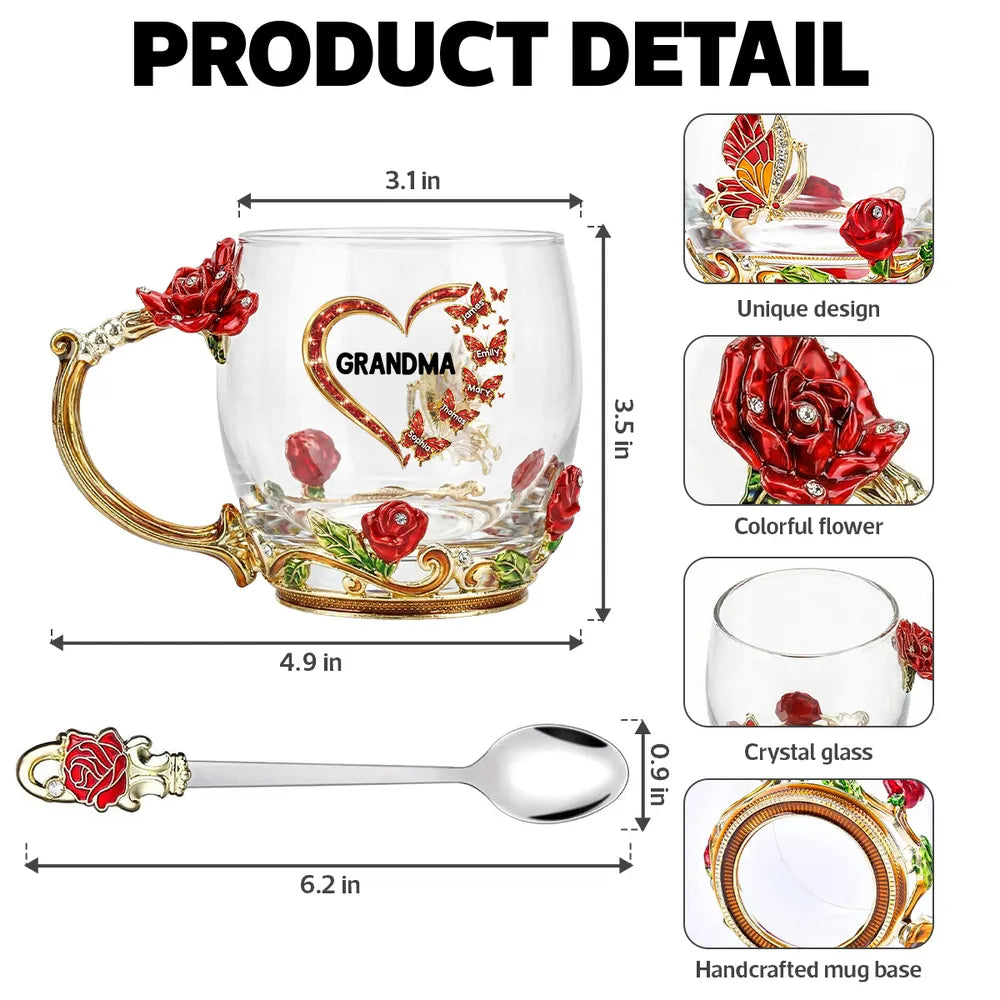 Personalized Glass Tea Mug for Grandma with Floral Design - Mother's Day Gift Cup MagicInPrints