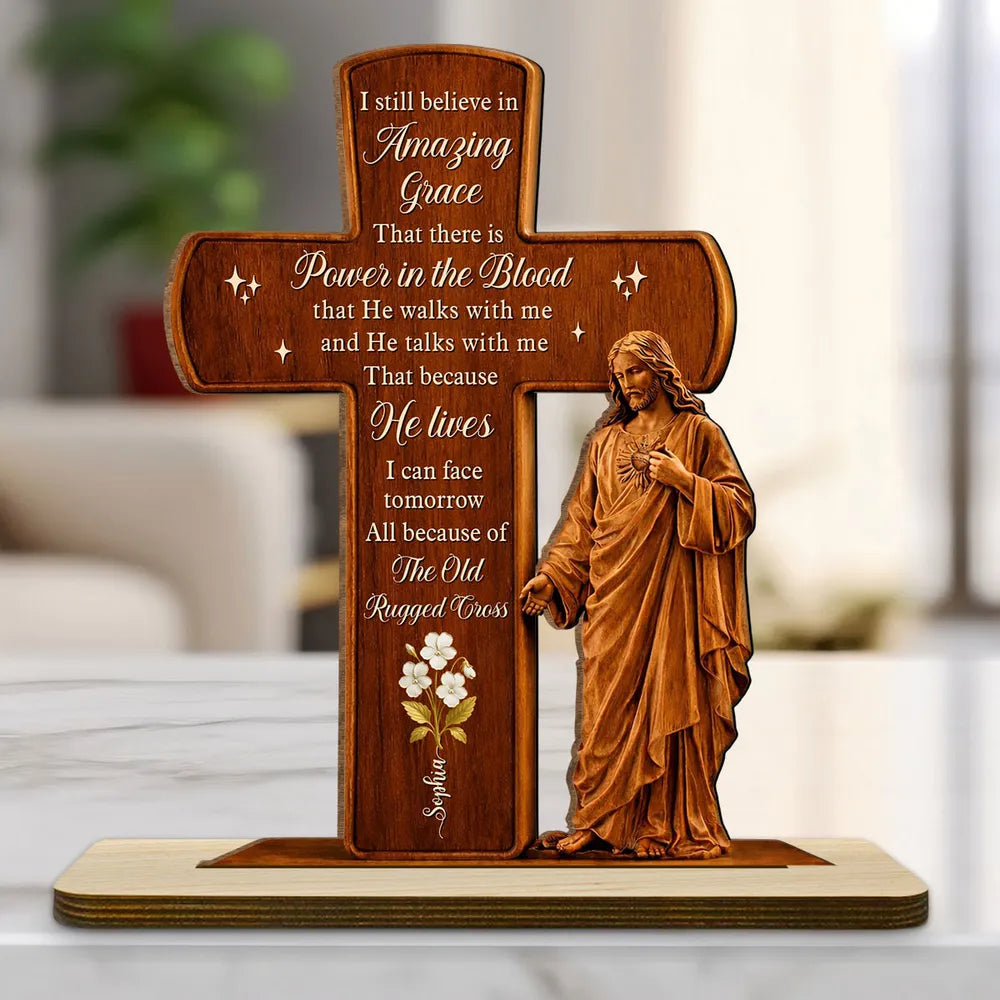 Personalized Wooden Cross with Jesus Figurine for Religious Home Decor - Inspirational Gift Plaque MagicInPrints