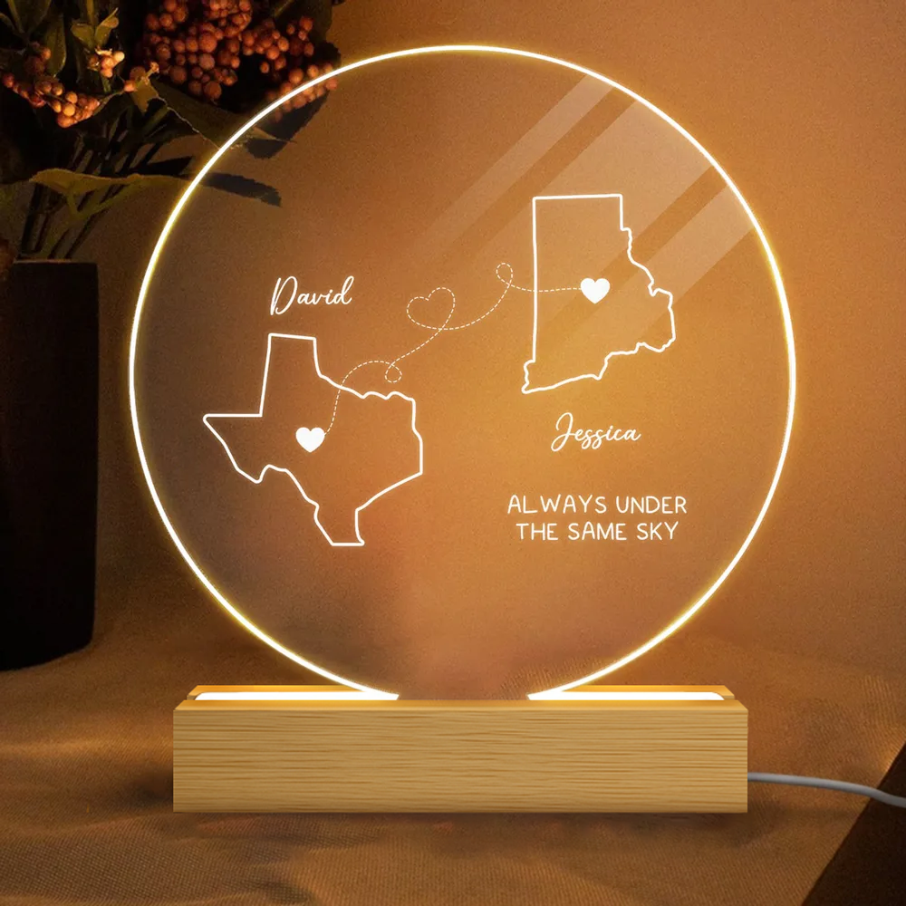 Personalized LED Night Light for Couples - Custom State Design - Romantic Gift Plaque MagicInPrints