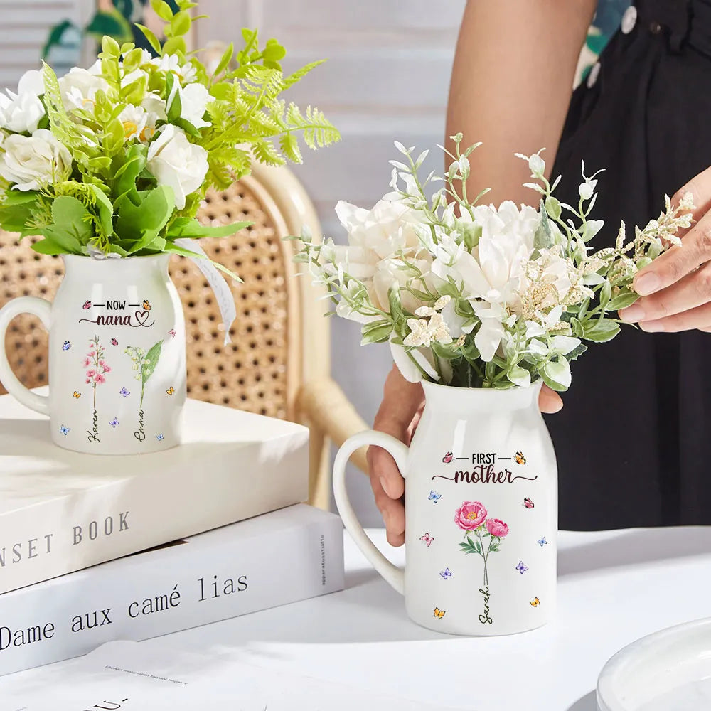 Personalized Ceramic Mug for Mom and Grandma - Floral Design Gift Vase MagicInPrints