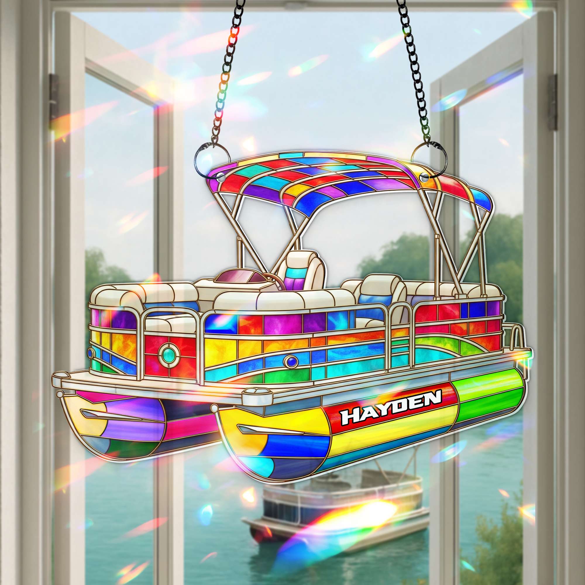 Brighten Your Space with Our Colorful Pontoon Boat Suncatcher - Personalized Christmas Gift for Boat Enthusiasts Ornament MagicInPrints