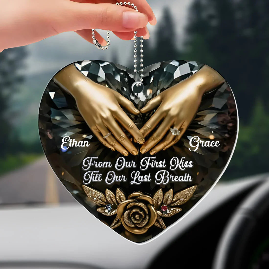 Personalized Heart Car Ornament for Couples - Romantic Keepsake Gift Car Hanger MagicInPrints