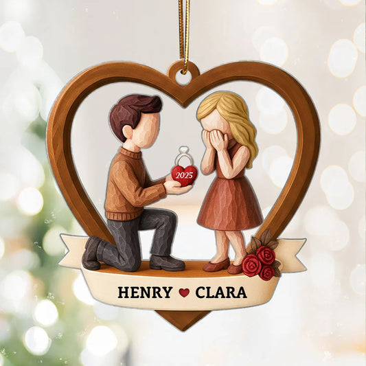 Personalized Engagement Ornament for Couples - Heart-Shaped Proposal Keepsake Ornament MagicInPrints