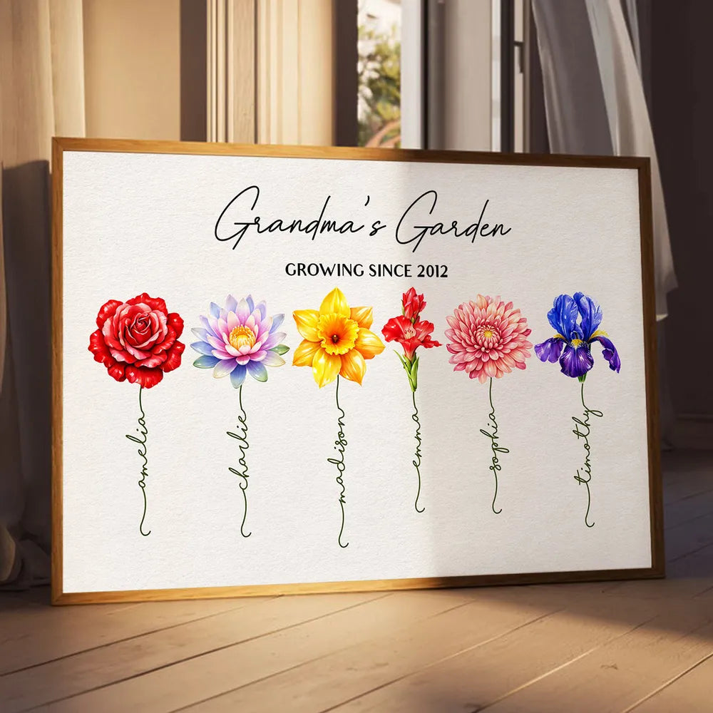 Personalized Grandma's Garden Floral Name Print - Family Gift Poster or Canvas MagicInPrints