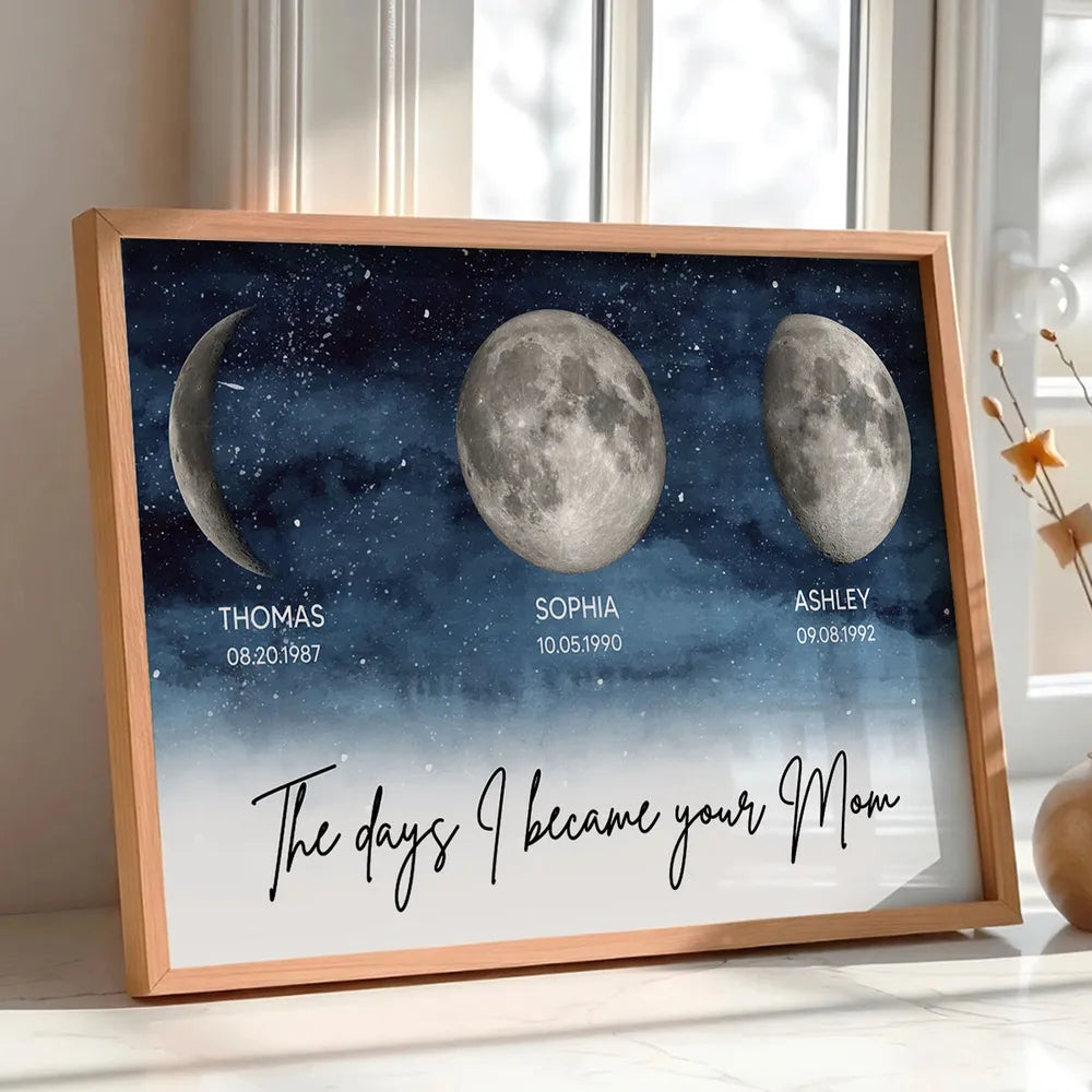 Personalized Moon Phase Canvas Print for Mom - Special Dates Commemoration Poster or Canvas MagicInPrints