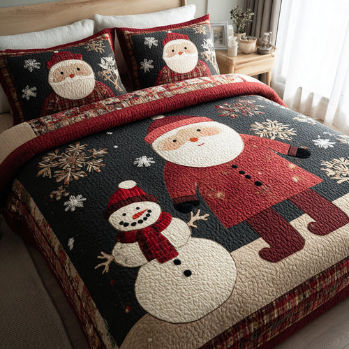 Bring Joy This Christmas – Personalized Holiday Santa Claus 3-Piece Quilted Bedding Set – Gift for Family and Friends Quilted Bedding Set V2 MagicInPrints